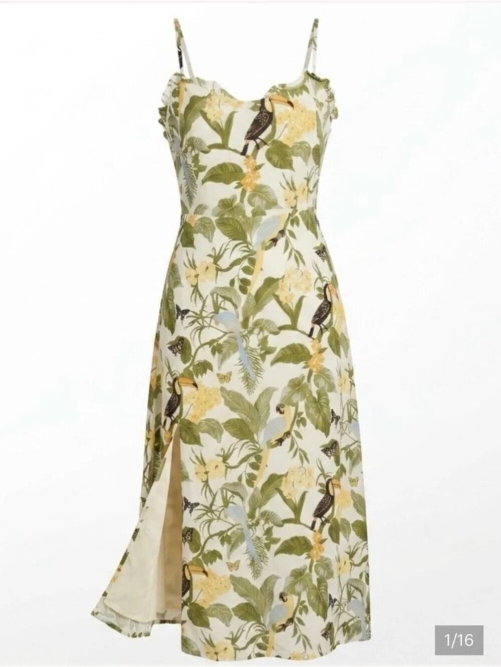 Reformation Cassandra Dress - Tropical Palm / Toucan - Sz 4 - Picture 4 of 13